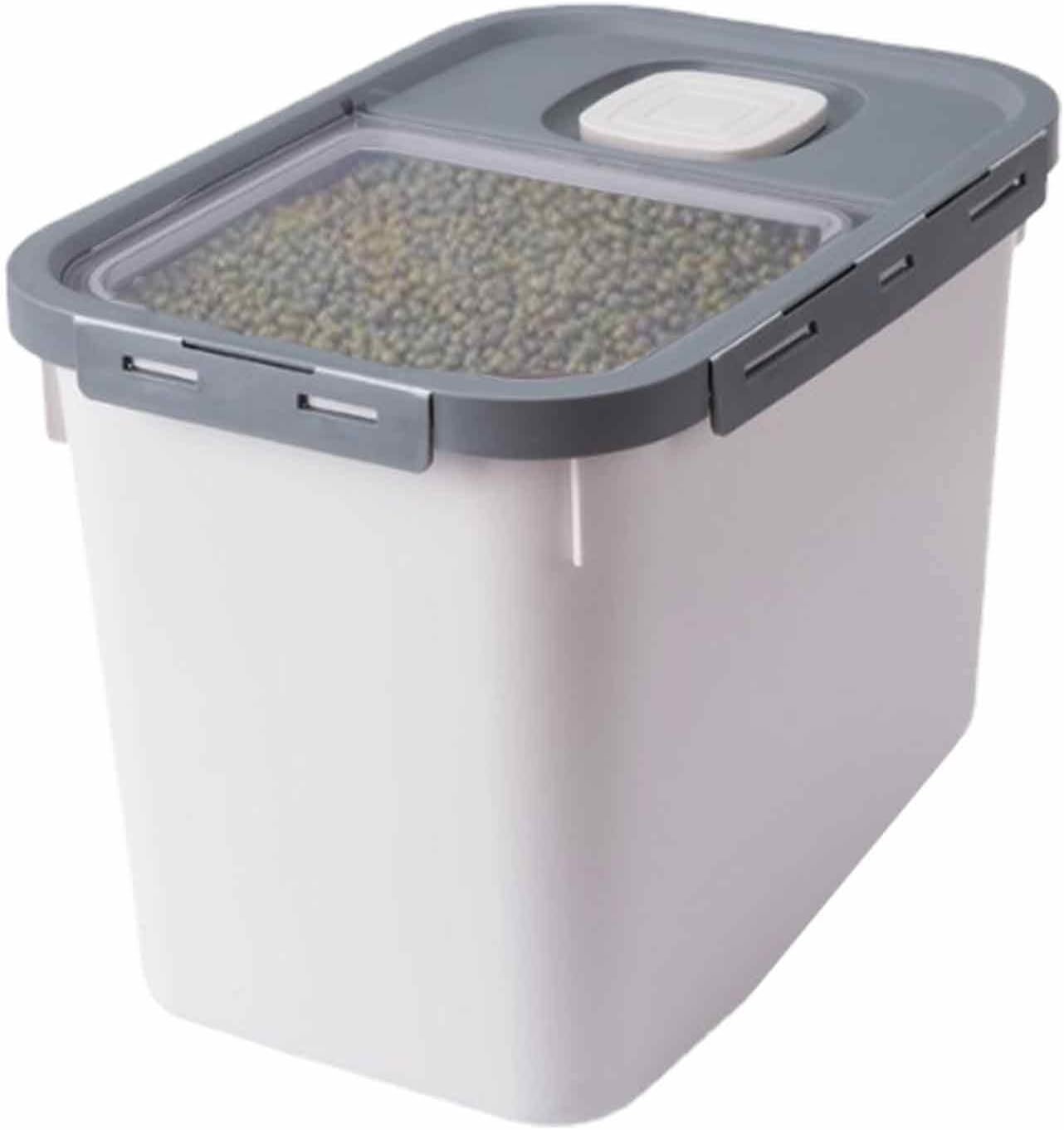 Contenedor de almacenamiento de comida para perros, contenedor de comida para perros hermético de 22 libras, sistema de bloqueo con tapa abatible con cuchara integrada, pájaros herméticos, mascotas
