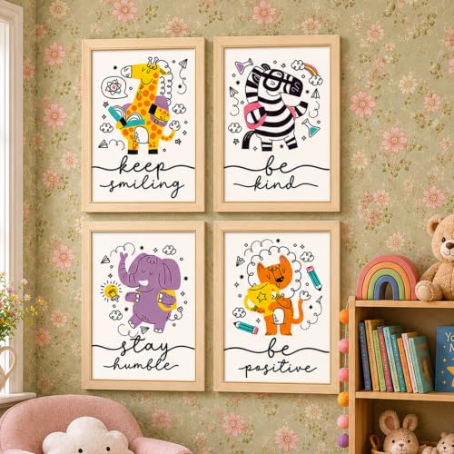 Image of PAINTINGMANTRA Animal Superheroes Colourful Nursery Wall Art Painting for Kids Room Decoration, Cartoon Painting For Home Decor Wall Hanging Decorative gifts, Set of 4, 9x13 Inch