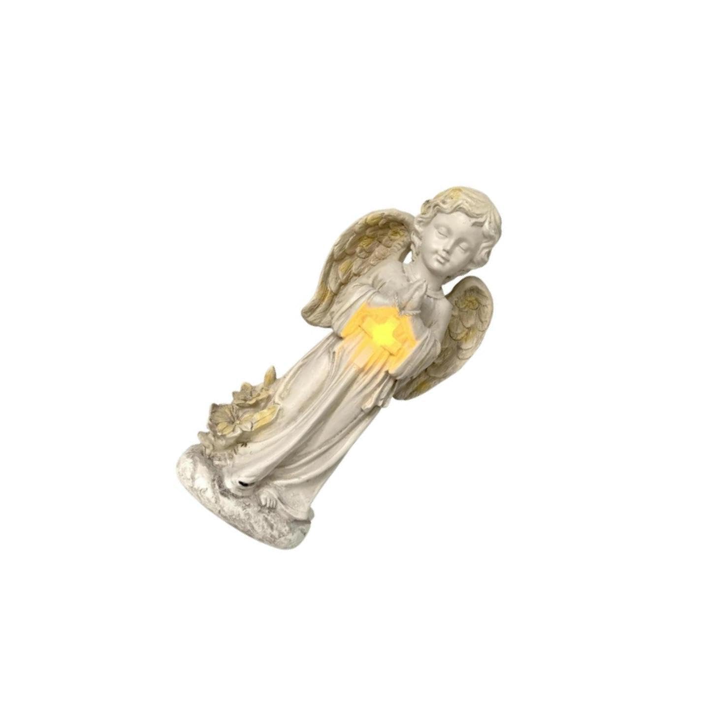 PUXZYAX Praying Collection Sculpture Enriching Garden Atmosphere With Statue Beautiful Resin Decoration Any Lawn Resin Solar Powered Garden Angel Statue Ornament