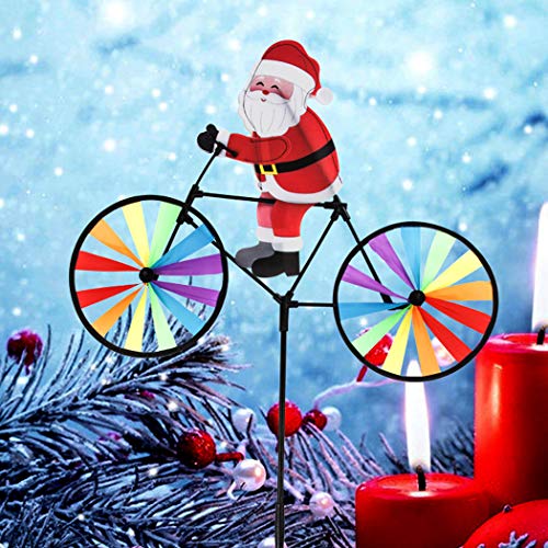 Home Queen Bike Spinner, 3D Christmas Santa Claus on Bike Windmill, Colorful Rainbow Wheel Wind Spinner, Whirligig Pinwheel Garden Yard Outdoor Décor