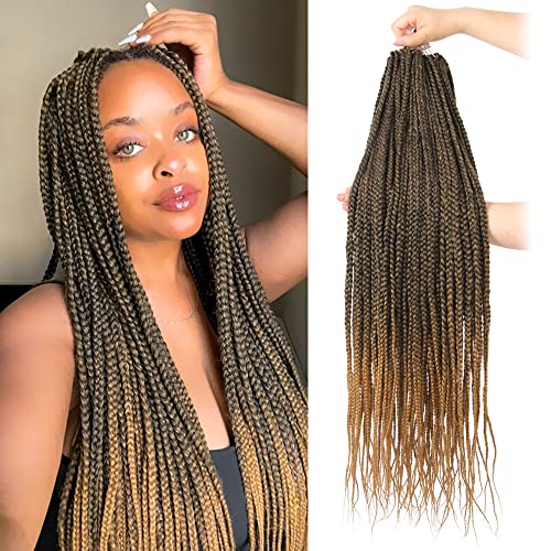 BOHOBABE Big Loop Box Braids Crochet Hair 30 Inch 8 Packs Prelooped, Medium Long 3X Knotless Crochet Box Braiding Hair, Three Tones Goddess Braid Ombre Honey Blonde (T27)