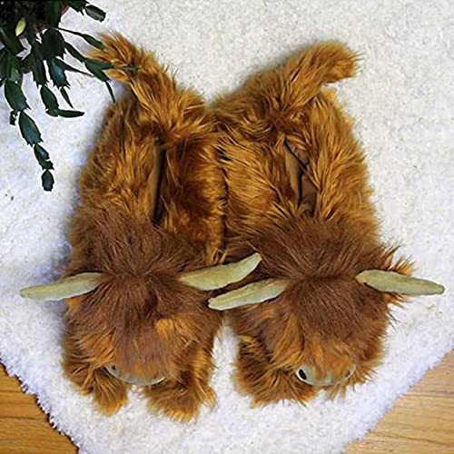 Home Shoes Unisex Hochlandkuh Hausschuhe, Stofftier Figur Spielzeug Rind Kuschel Langhaar Stier Plüschtier Für Kind