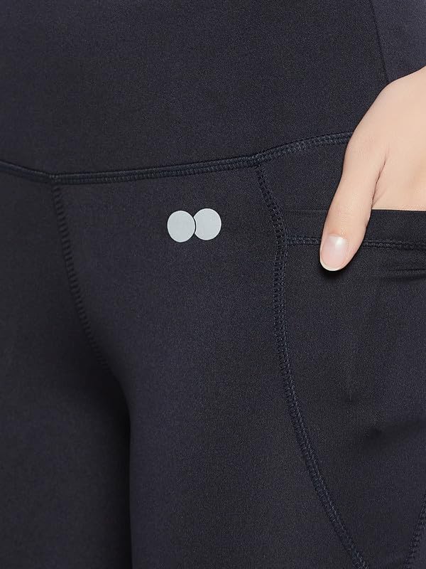 Image of Clovia Women's Comfort Fit High-Rise Flared Yoga Pants with Side Pockets (AB0119R08 Blue S)