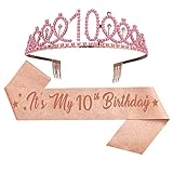 10th Birthday Decorations for Girl Including Birthday Sash & Crown. 10th Birthday Gifts for Girl, 10th Birthday Tiara Crown, Sash, Birthday Decorations Girl (10th Birthday)