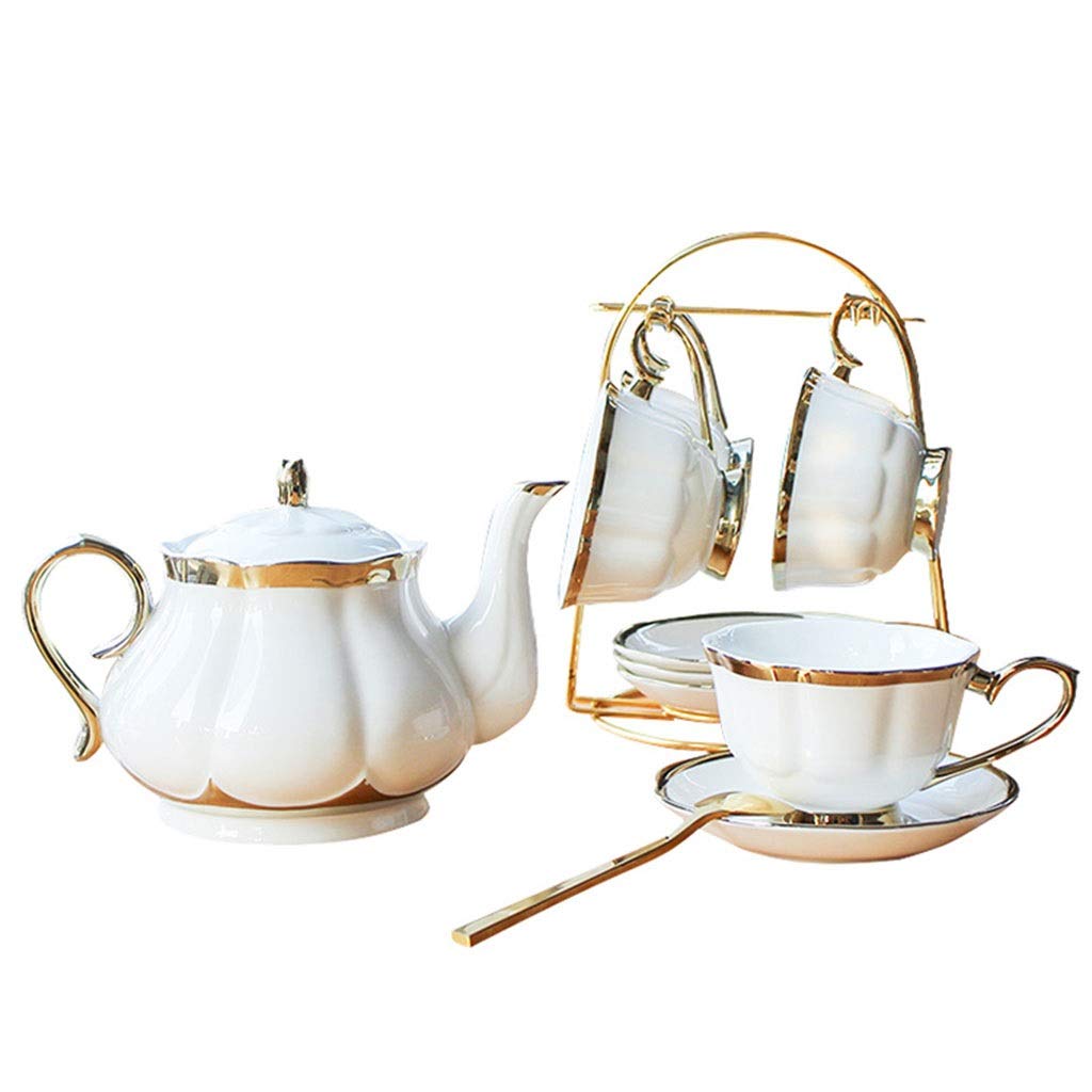 WANG LIQING White Afternoon tea 14 Pieces Bone china Coffee Set Tea Set with teapot,Tea Cup, gift Royal court style (Color : White)