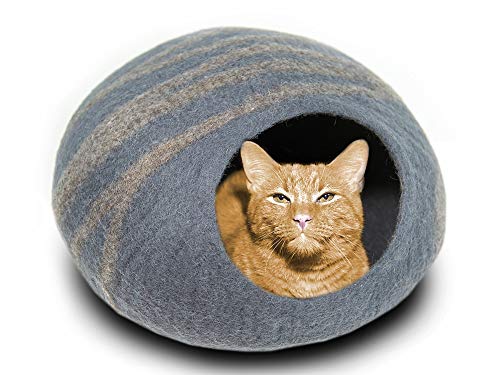 MEOWFIA Premium Felt Cat Bed Cave (Medium) - Handmade 100% Merino Wool Bed
