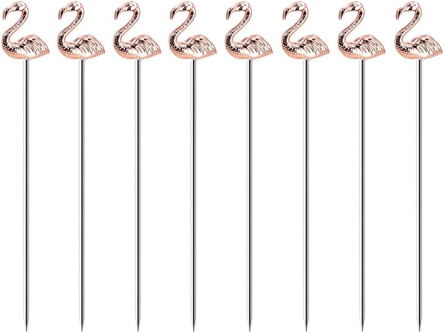 Flamingo Martini Cocktail Picks Reusable Olive Picks Garnish Skewer Fruit Toothpicks Pack of 8 (Rose Gold Flamingo)