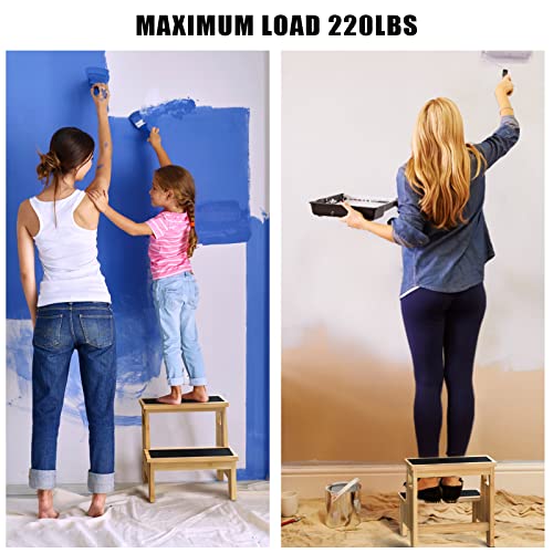 Kids Step Stools For Toddlers Bathroom Bamboo Wood Toddler Stepping Stool Kitchen Counter Sink Baby 2 Step Stool Foot Bed Stool For Adults Child Potty Training Toilet Stool, Natural Upgrade With Pads #TOP5