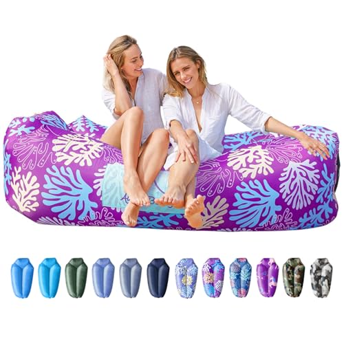 AlphaBeing - Tumbona inflable, accesorios de silla de playa, sofá de aire, hamaca inflable para camping, patio trasero, junto al lago, con sacos de compresión, regalo ideal para adultos, al aire libre
