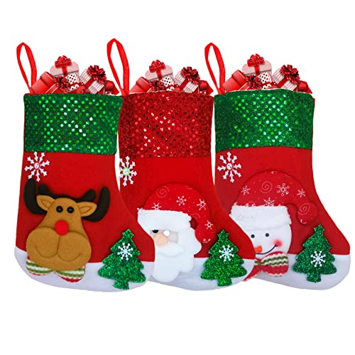 Lapeort 3Pcs 10 Inches Christmas Stockings Classic Fireplace Hanging Xmas Stockings For Family Holiday Party Christmas Decorations #TOP11