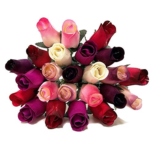 24 Realistic Wooden Roses, Berry Assortment