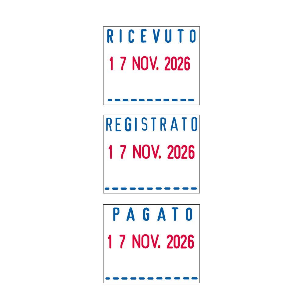 Trodat Professional 5430/L Timbro Datario 41x24 mm, Formato DATA in Italiano GG MMM (lettere) AAAA + 3 Testi Commerciali: RICEVUTO - PAGATO - REGISTRATO, Inchiostro BLU/ROSSO, Struttura Acciaio Inox