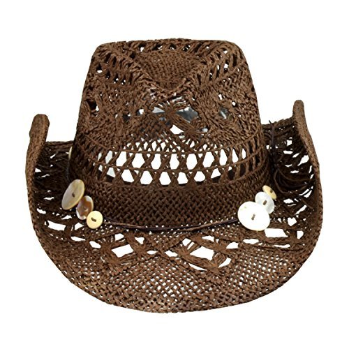 Vamuss Brown Straw Cowboy Hat w/Shell Buttons Shapeable Brim Amazon.in Fashion