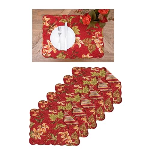C&F Home Camille Cotton Reversible Machine Washable Quilted Vintage Design Placemat Set 6 Floral Fall Autumn Harvest for Kitchen Dining Table Decor Decoration Rectangular Placemat Set of 6 Burgundy
