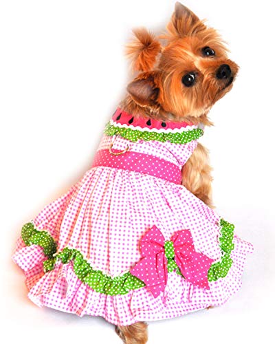 DOGGIE-DESIGN-Watermelon-Dog-Harness-Dress-with-Matching-Leash-Sizes-S-M-Medium DOGGIE DESIGN Watermelon Dog Harness Dress with Matching Leash Sizes S M Medium