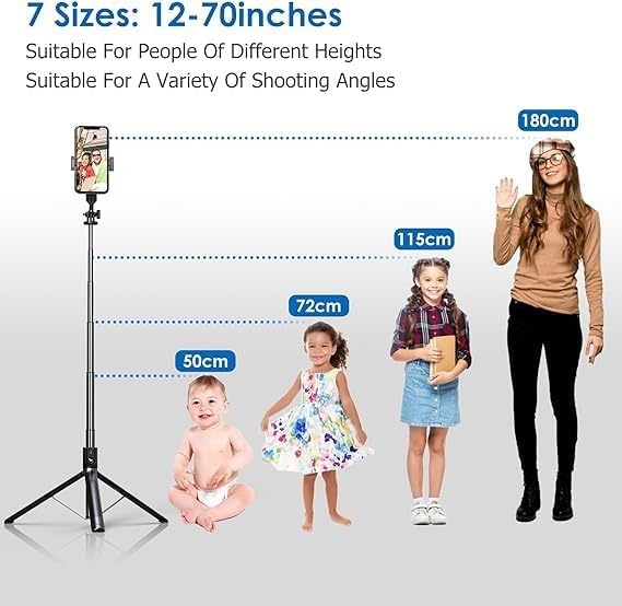 Image of 67-Inch Extra-Long Bluetooth Selfie Stick Tripod, Extendable Phone Stand with Reinforced Base, Wireless Selfie Stick for iPhone 13 /14 /15 /16 Pro, GoPro, YouTube, Travel & Vlogging