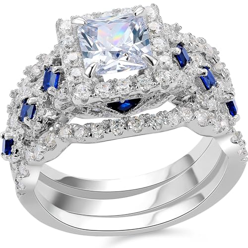 Newshe Jewellery Engagement Rings Wedding Sets for Women 3PCS Bridal Ring Set for Her Eternity Band...
