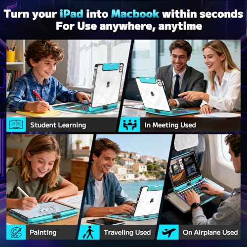 Image of Clear Keyboard Case for iPad Pro 11 Inch (M4 /M5 2024 /2025) 360 Swivel Multi-Touch Trackpad,with Wireless Bluetooth 3-Brightness & 7-Color Backlit, Pencil Holder tecla de acceso directo Blue