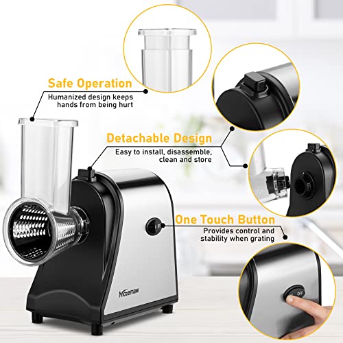 Foto von COOCHEER Gemüsehobel Elektrisch Edelstahl, 250W Multi Gemüseschneider Gemüsereibe Küchenreibe Gemüseraspel mit 5 Schneidetrommeln