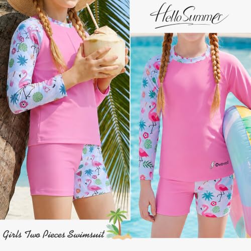 Image of Girls Swimsuit Two Piece Rash Guard Set for 4-14 Years