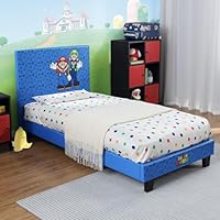 X-Rocker Official Nintendo Super Mario Gaming Bed for Kids, 3ft Single Bedstead Frame, Wooden Slats, PU Faux Leather Upholstered Headboard, Mario & Luigi, Kids Bedroom for Gamers 90x190cm - BLUE