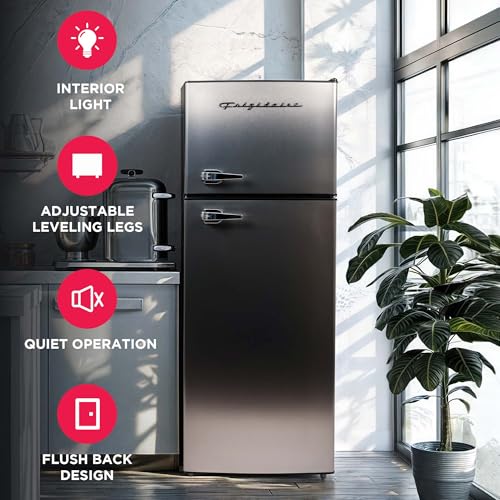 Frigidaire, 2 Door Apartment Size Refrigerator/Freezer Combo, 7.5 cu ft, Platinum Series, Stainless, 23" D x 21.5" W x 55.5" H on Fridge.com