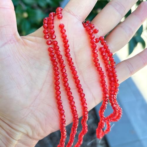 Image of 1000pcs Czech Faceted Rondelle Crystal Glass Loose Beads 4mm Small Tiny Spacer Bulk Light Siam Red for DIY Craft Jewelry Making CCR406