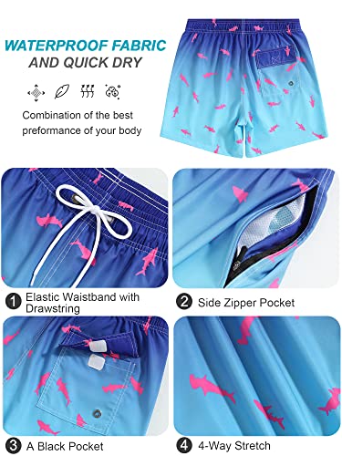 SILKWORLD Mens Compression Lined Swim Trunks Water-Resistant Swimming Shorts Bathing Suits - Quick Dry & Zipper Pockets, Blue Fish, X-Large3