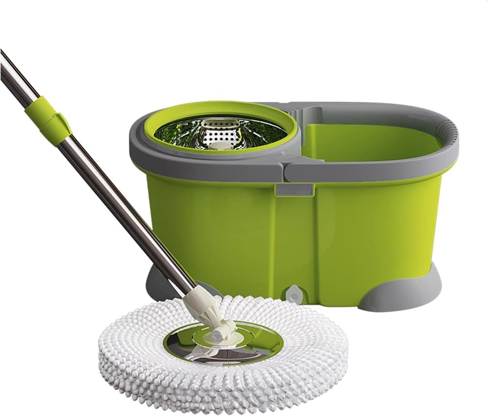 Fregona giratoria cubo cocina doméstica, mango ajustable acero inoxidable