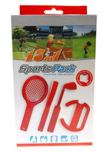 Modern-Tech Red 15 in 1 Sports Pack for Nintendo Wii including Steering Wheel, Tennis Racket, Baseball Bat, Golf Club and Much More