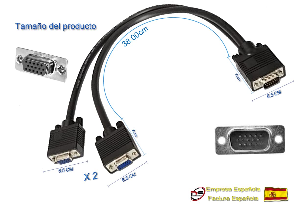 D.Square - Câble répartiteur VGA Séparateur en forme de Y, copier uniquement vers double écran, convertisseur 1 mâle entrée vers 2 sorties femelles 1080p pour duplication d'écran et moniteur VGA. 45