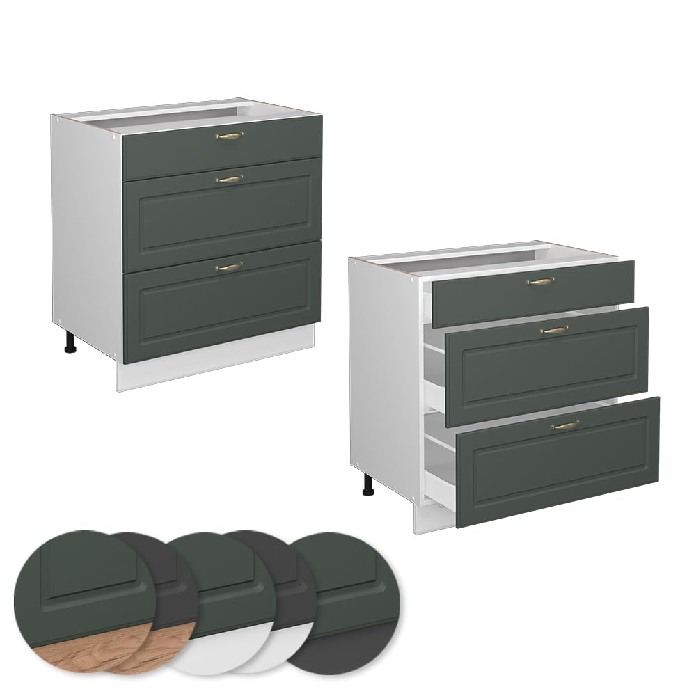 Vicco Cassettiera da bagno Fame-Line, Verde-oro country, 80 x 82 cm | con 3 cassetti, senza piano di lavoro, per la conservazione di articoli da bagno e prodotti per la pulizia