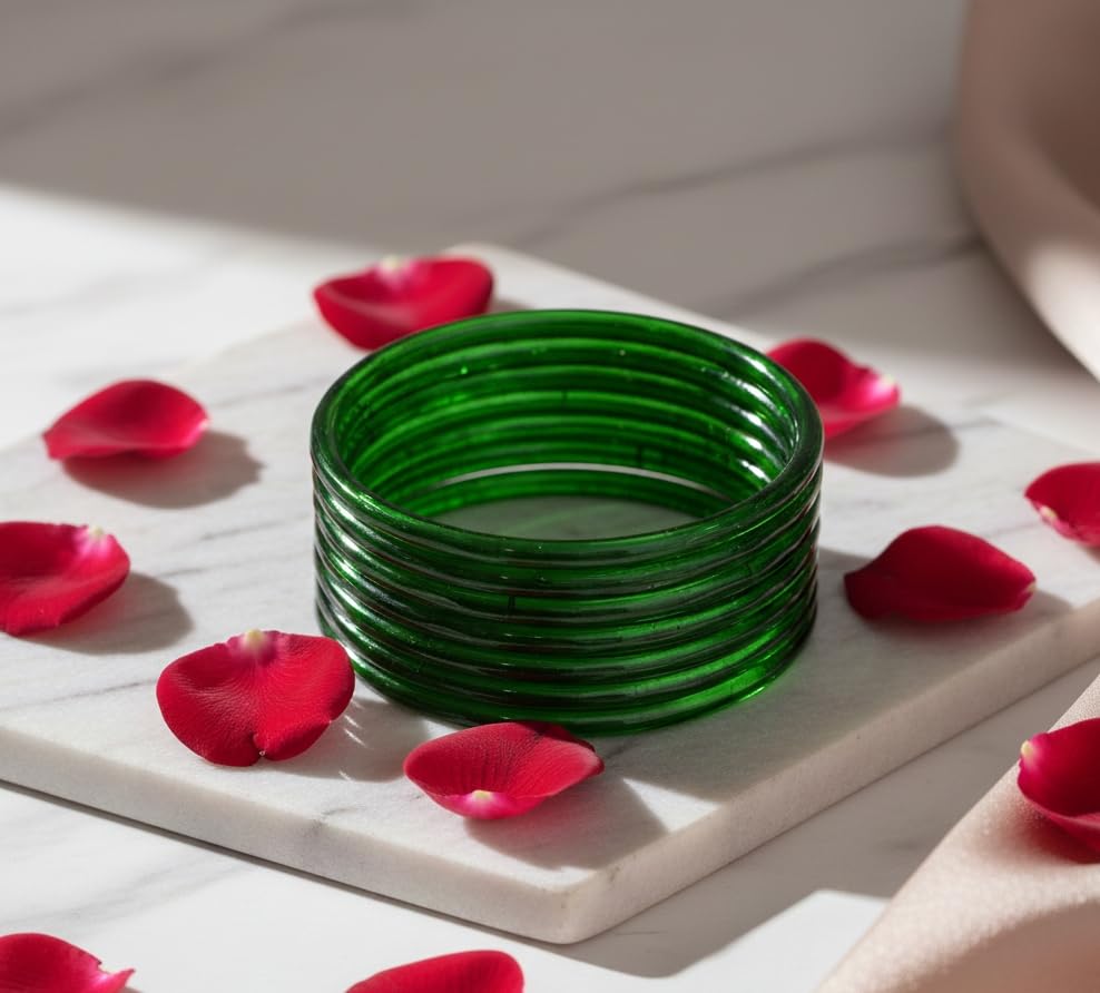 Image of ZULKA Designer Plain Glossy Glass Kada Set For Women & Girls With Diamond Cut Design | Fancy Designer Glass Bangles | Traditional Chudi | Kanch Ki Churi | Stylish Glass Kada For Wedding - Set Of 8
