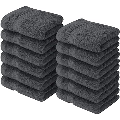 Utopia Towels [12 Pack Premium Wash Cloths Set (12 x 12 Inches) 100% Cotton Ring Spun, Highly Absorbent and Soft Feel Essential Washcloths for Bathroom, Spa, Gym, and Face Towel (Grey)