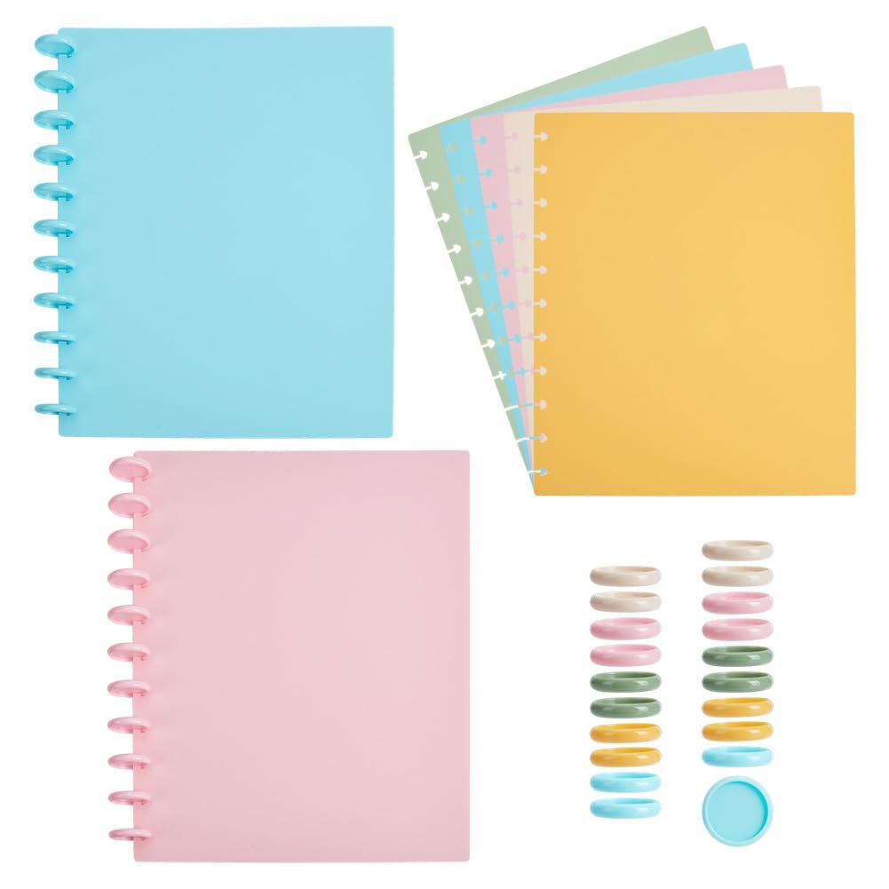 NBEADS 5 Sets Discbound Notebook Cover and Disc Set 287x223mm Poly Cover with Disc Discbound Notebook Accessories for School Office Subject Document, Candy Colors Series