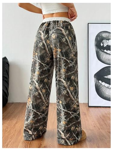 Women's Plus Size Camo Pants Wide Leg Baggy Sweatpants Y2k Drawstring Waist Streetwear Trousers2