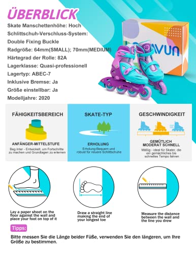 Locavun Inliner Kinder 4 Größen Verstellbare Inline Skates für Mädchen Größe 26-29 29-34 30-35...