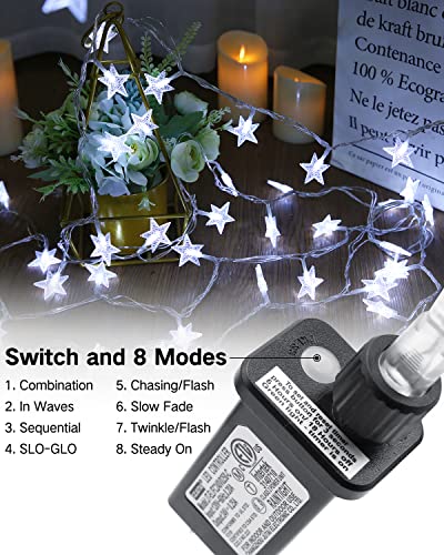 Flacchi Star String Lights White 100 Led 33Ft String Lights Lights Timer Plug In Fairy Lights 8 Modes Waterproof Connectable For Indoor Outdoor Wedding Birthday Decorations #TOP3