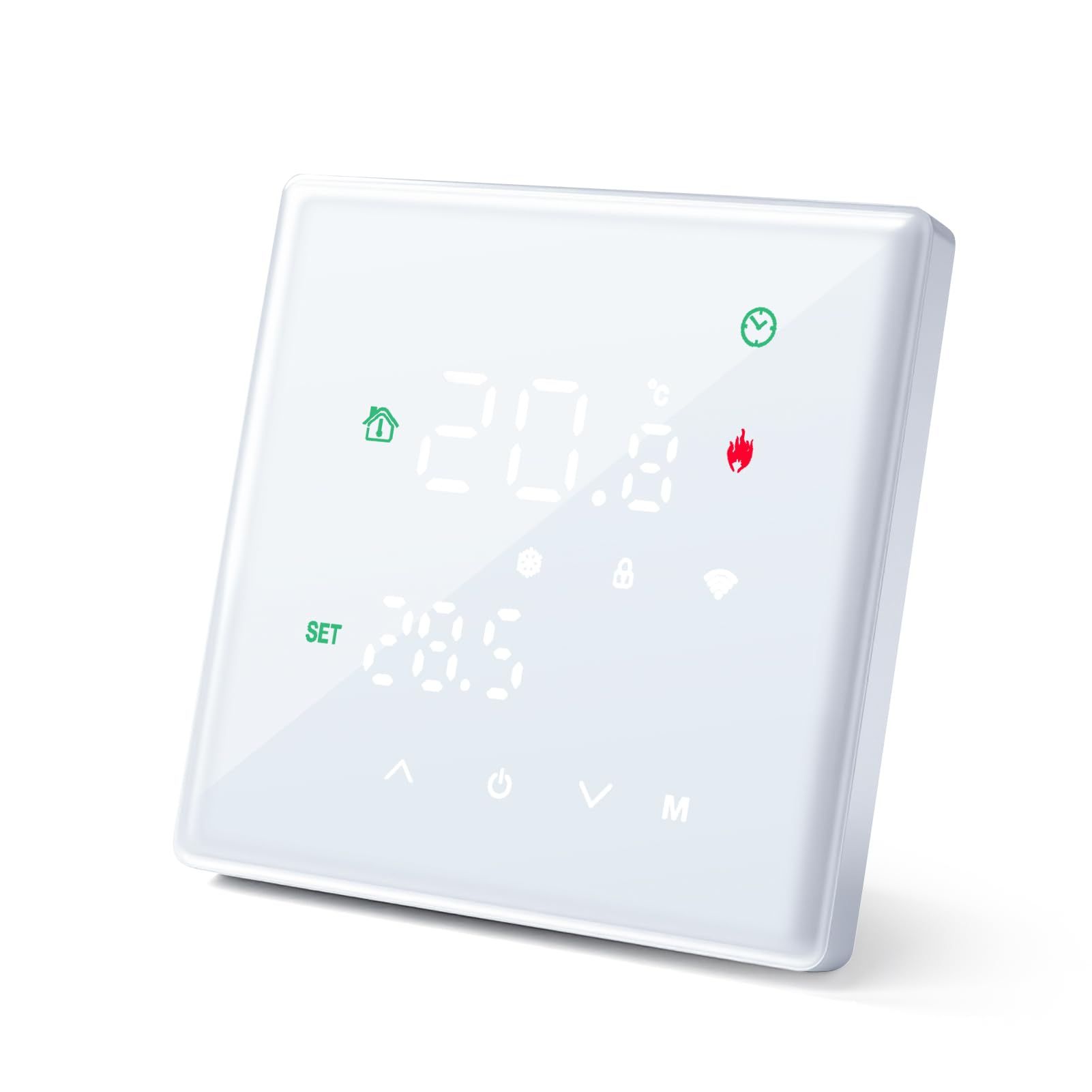 Termostato Wifi 5A Batteria, Termostato Caldaia Smart 2 Fili Cronotermostato Digitale Per Caldaia A Gas, Thermostat Ambiente Unterstützung Für Google Assistant Und Alexa Bianco