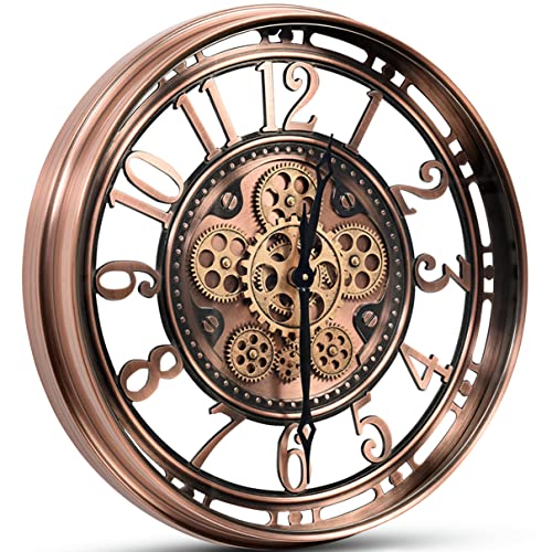 Samilito Wanduhr mit echtem Bewegungsgetriebe Zahnrädern römische oder arabische Ziffern (Arabische Zahlen, Bronze)