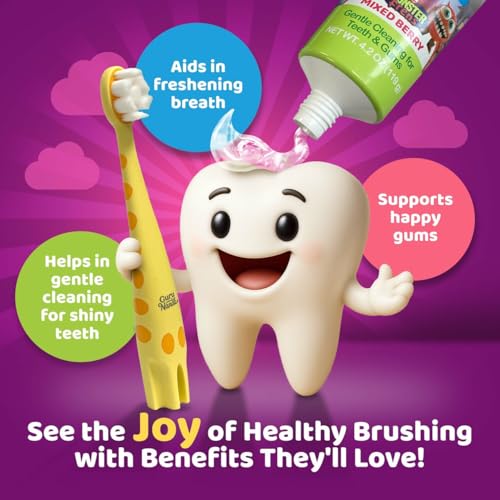 Image of GuruNanda Kids Toothpaste for Toddlers with 10% Xylitol - Fluoride-Free, Mixed Berry Flavor, Safe if Swallowed, Gentle & Safe for Young Teeth & Gums, 4.2 oz (Pack of 2)