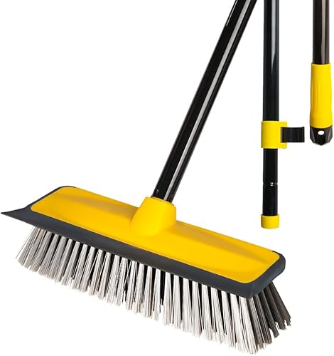 Cepillo de limpieza de suelo con mango de 60 pulgadas de largo, escoba 2 en 1 con cerdas rígidas, cepillo de limpieza de cubierta, limpiador de