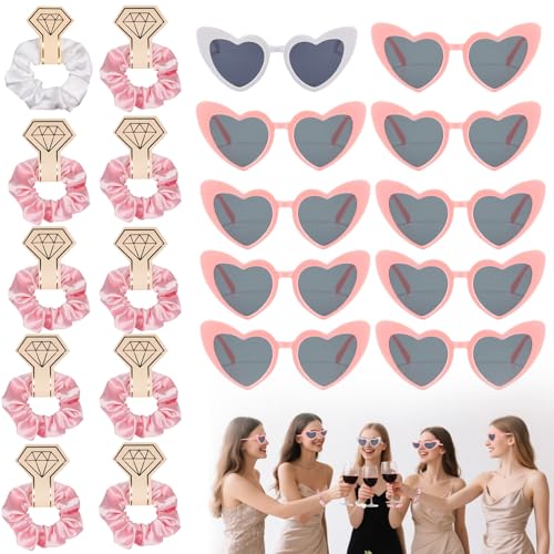puiaxod 20 peças de despedida de solteira acessórios, com 10 óculos de sol coração 10 Scrunchies para festa de aniversário, despedidas de solteiro, acessórios despedida de solteira namorada