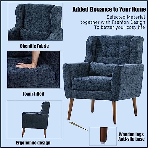 Sillón moderno chenille plegable azul oscuro miniatura 4