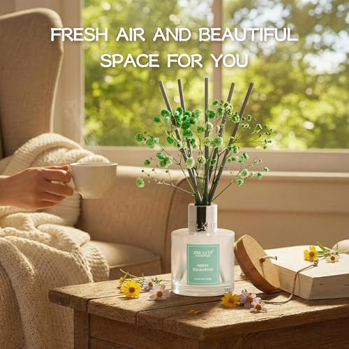 Image of Airkeep Reed Diffuser Set,3.38 fl oz (100 ml) - Moss Eucalyptus Oil Diffusers with 8 Reed Sticks, Home Fragrance Reed Diffuser for Bathroom Shelf Decor