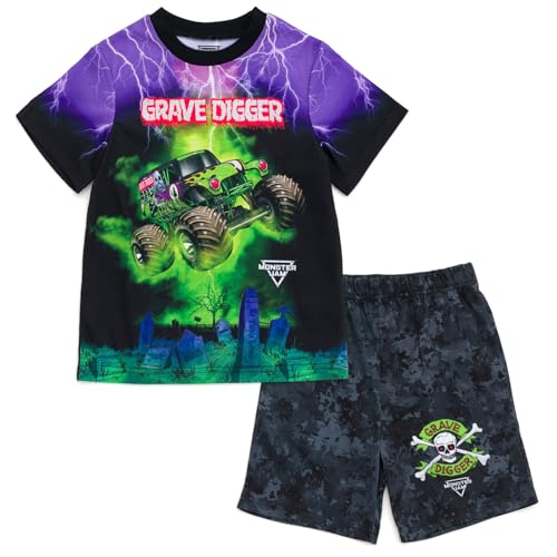 Monster Jam Grave Digger Little Boys Pajama Shirt and Shorts Sleep Set Tie Dye 4
