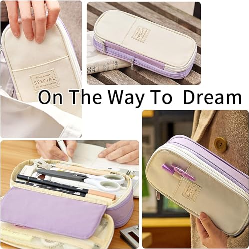 Image of EASTHILL Cotton Big Capacity Pencil Pen Case Office College School Large Storage High Capacity Bag Pouch Holder Box Organizer Purpal (Multicolor)