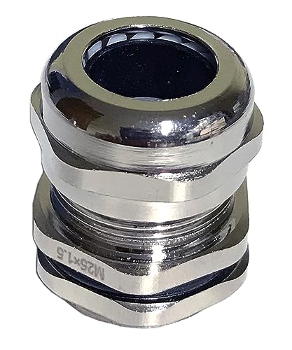 Alkan M25 x 1.5 (MESSING-Metall) Kabelverschraubung, 5-tlg. / Kabeldurchführungen mit Gegenmutter für Kabeldurchmesser 10 mm bis 14 mm und Einbaudurchmesser 25 mm bis 25.2 mm IP68 (METRISCH)