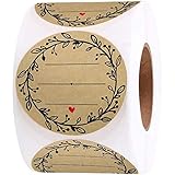 2 Inch Wreath Design with 3 Lines for Writing (500 Labels per roll) Natural Brown Kraft Stickers for...