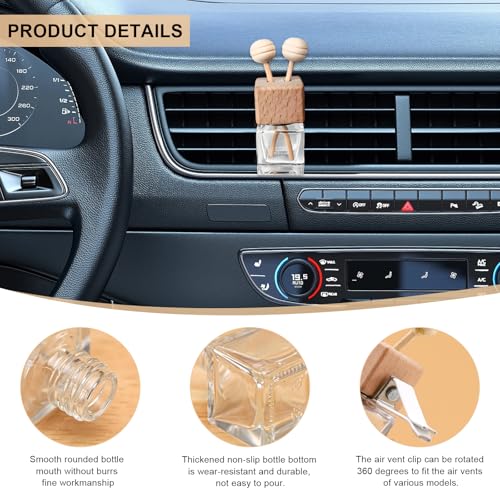 Image of KVAEY 2PCS Car Diffuser Air Freshener Bottle, Refillable Empty Glass Perfume Bottles with Vent Clip, Universal Essential Oil Diffuser for Most Vehicles, Interior Car Accessories (2PCS)